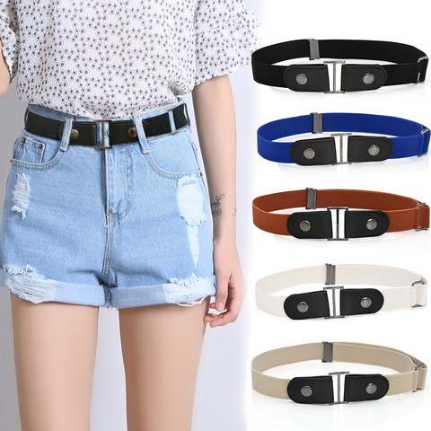 100cm Women Buckle-Free Elastic Belts Invisible Belt for Jeans No Bulge Hassle Band Fashion Casual Adjustable Button Canvas Belt ► Photo 1/6