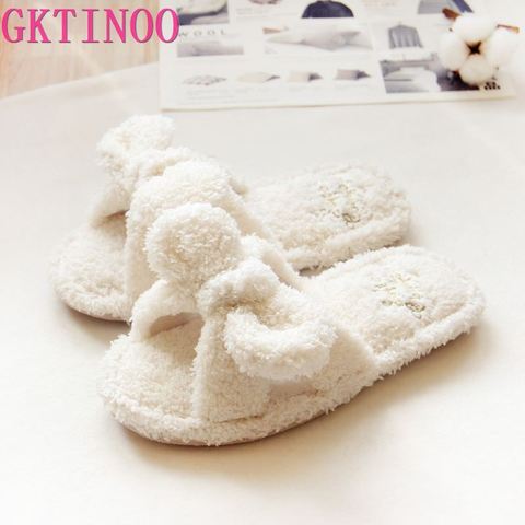 Flock Bowtie Spring Summer Women Home Slippers For Indoor Bedroom House Soft Bottom Cotton Warm Shoes Adult Guests Flats ► Photo 1/6