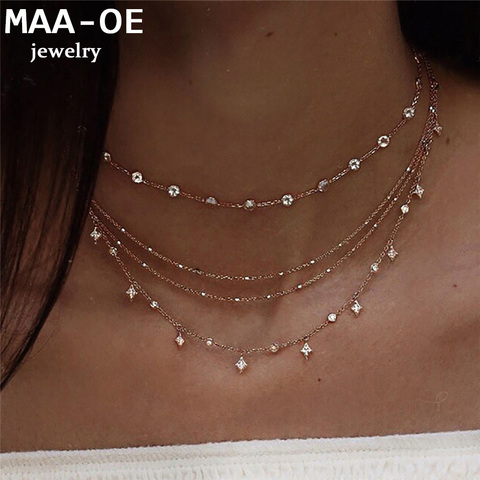 New Fashion Gold Crystal Stars Pendant Necklaces For Women Necklace 2022 Multilevel Female Boho Vintage Jewelry Wedding Gift ► Photo 1/6