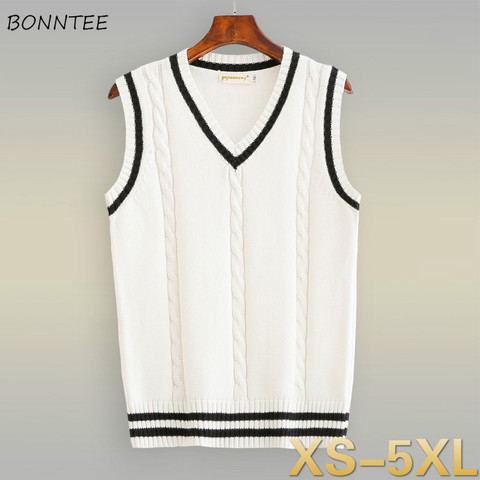 Sweater Vest Men Patchwork V-neck Oversize 5XL Mens Vests Preppy-style Chic Daily Streetwear Leisure Retro Knitted British-style ► Photo 1/6