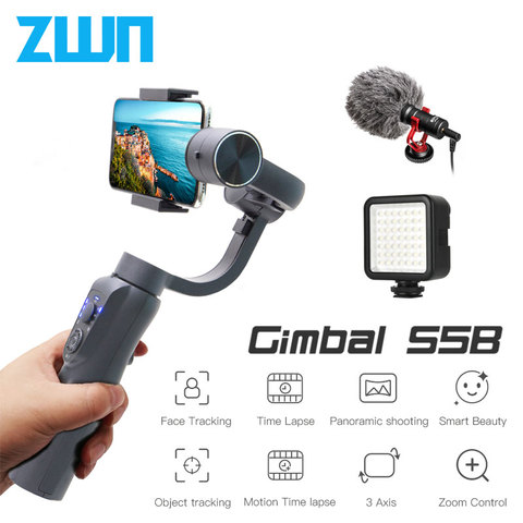 ZWN S5B Upgraded Version 3-Axis Handheld Gimbal Stabilizer w/Focus Pull & Zoom for iPhone Xs Xr X 8 Plus 7 Samsung Action Camera ► Photo 1/6