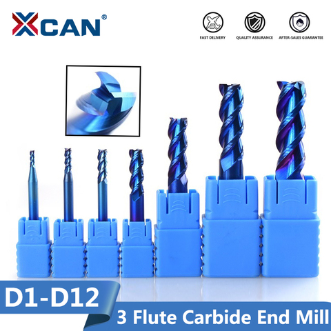 XCAN 1pc 1-12mm Blue Coated 3 Flute Carbide End Mills Aluminum Cutting Milling Cutter Spiral Router Bit CNC End Mill ► Photo 1/6
