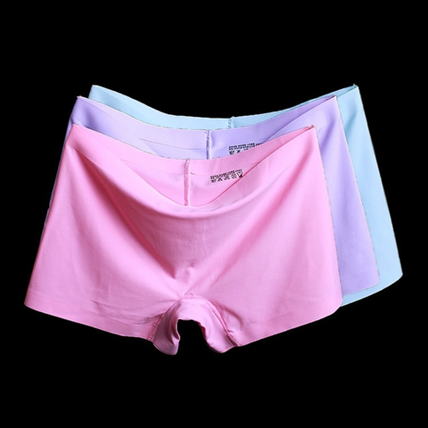 Summer new style ice silk ladies breathable four-corner boxer shorts solid color cotton file anti-empty safety pants women ► Photo 1/6