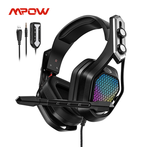 Mpow Iron Gaming Headset 7.1 Surround Sound Wired 3.5mm & USB Headphones with Noise Cancelling Mic Voice Changer for PC Gamer ► Photo 1/6