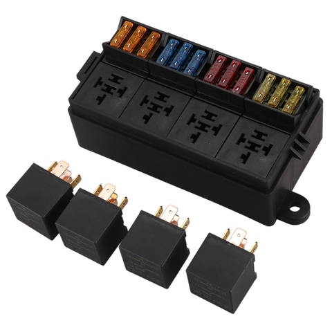 12 Way Blade Fuse Holder Box with Spade Terminals and Fuse 4PCS 4Pin 12V 40A Relays for Car Truck Trailer and Boat ► Photo 1/6