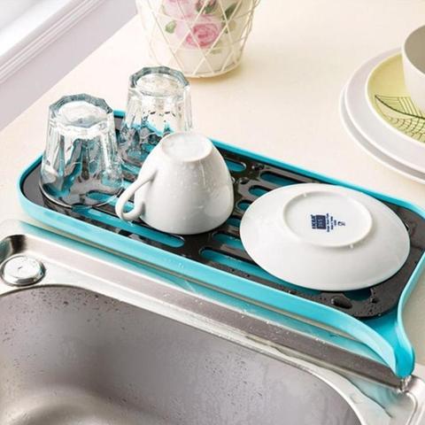 Drain Rack Kitchen Organizer Silicone Dish Drainer Tray Large Sink