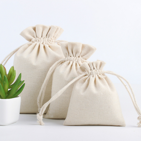 20PCS Linen Gift Bags Cotton Jute Drawstring Pouch Packing Jewelry Makeup Party Wedding Candy Wrappling Reusable Sack Print Logo ► Photo 1/6