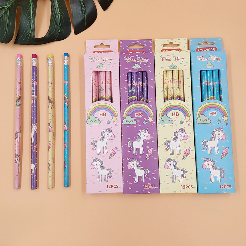 12pcs/lot HB Wooden Pencil Lapices With Eraser For Student