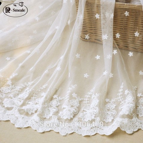 1Yard/lot Exquisite Net Yarn Cotton Embroidery Lace Fabrics 130CM Dress Wedding Dress Curtain Gauze Shade Fabrics RS1267 ► Photo 1/4