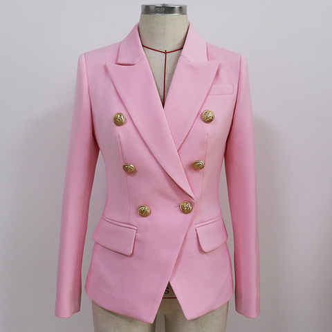 HIGH QUALITY 2022 New Fashion Designer Blazer Women's Slim Fitting Metal Lion Buttons Double Breasted Blazer Jacket Baby Pink ► Photo 1/6