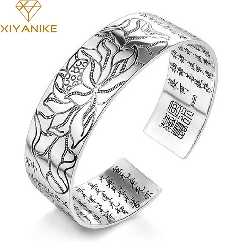 XIYANIKE 925 Sterling Silver Vintage Elegant Lotus Flower Cuff Bracelet Thai Silver Religious Jewelry for Women Size Adjustable ► Photo 1/5