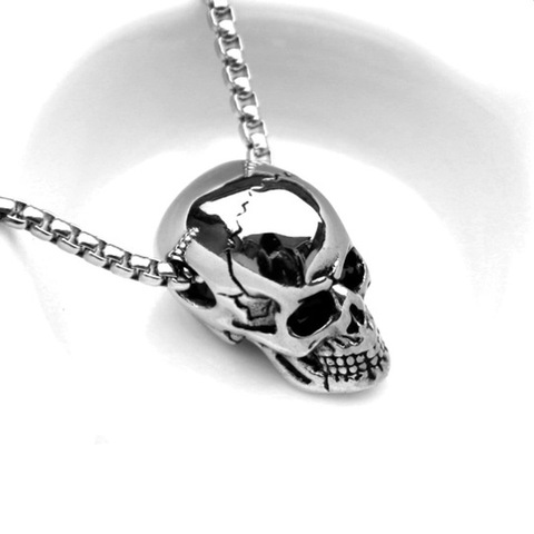 Punk Stainless Steel Three-dimensional Skull Pendant Necklace Men Hip Hop Rock Personality Long Men's Necklace Halloween Jewelry ► Photo 1/6
