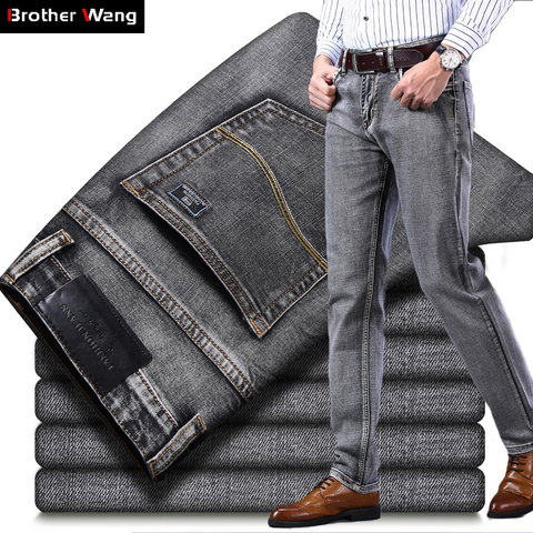 2022 New Men's Stretch Regular Fit Jeans Business Casual Classic Style Fashion Denim Trousers Male Black Blue Gray Pants ► Photo 1/6