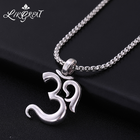 LIKGREAT OHM Buddha Lotus Mala Yoga Chakra Om Pendant Men's Necklace Stainless Steel Link Chain Buddhist Jewelry Gifts Statement ► Photo 1/6