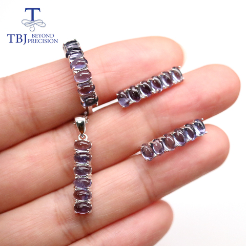 Natural blue iolite jewelry set oval 3*5mm 6ct real gemstone earring ring pendant 925 sterling silver for women daily wear tbj ► Photo 1/6