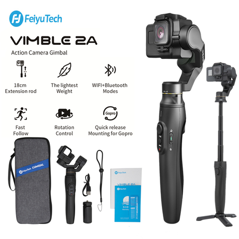 Feiyu GoPro Action Camera Gimbal Stabilizer for Gopro Hero 8/7/6/5,18cm Extendable Pole with Tripod and Carry Bag Vimble 2A ► Photo 1/6