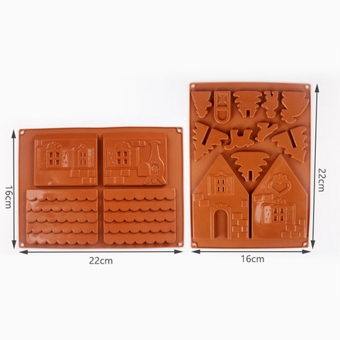 2 Pcs/Set 3D Christmas Gingerbread House Silicone Mold Chocolate Cake Mould DIY Biscuits Baking Tools SUB Sale ► Photo 1/6