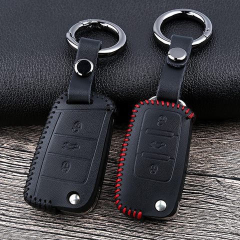 Car Leather Key Cover Case for Skoda Octavia 1 2 3 A5 A7 Superb A7 Kodiaq Karoq 2017 Rapid Yeti Fabia For SEAT Ibiza Leon Cuptra ► Photo 1/6