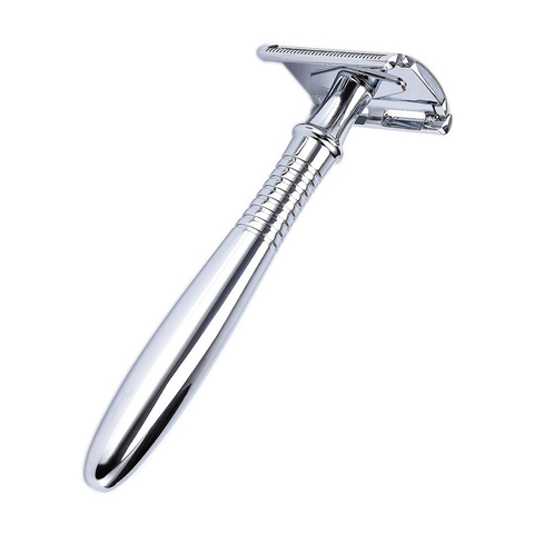 Double Edge Safety Razor Vintage Shaver Alloy Silver Long Pure Metal Manual Shaving Kit ► Photo 1/6