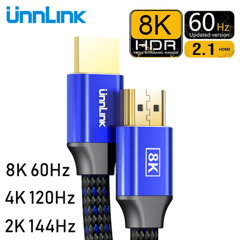 Unnlink HDMI 2.1 Cable 1.8M 8K@60Hz 4K@120Hz 2K@144Hz HDR 48Gbps HDCP2.2 7.1 for Splitter Switch PS4 TV xbox Projector Computer ► Photo 1/6