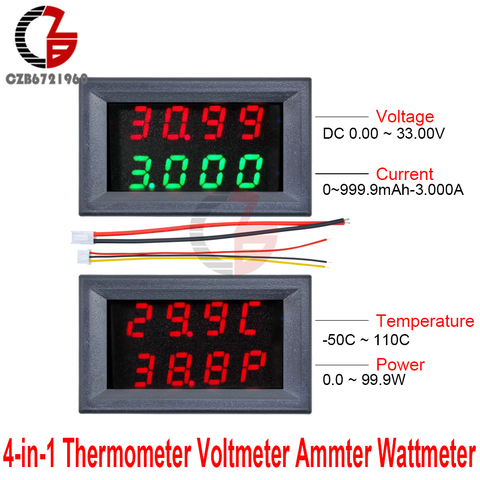 4 in 1 Dual Display Digital Thermometer Voltmeter Ammeter Wattmeter 4 Digit Car Temperature Voltage Current Power Meter Tester ► Photo 1/6