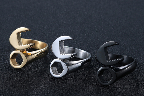 Adjustable Finger Ring Biker Mechanic Wrench Stereoscopic Trendy Style Heavy Metals Punk Rock Man Accessories Bracele Bangl ► Photo 1/6