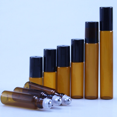 20pcs/lot 3ml 5ml 10m Amber Glass Roll on Bottle with Glass/Metal Ball Brown Thin Glass Roller Essential Oil Vials ► Photo 1/6