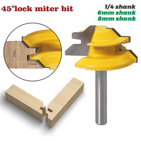 45 Degree Small Lock Miter Router Bit - Diameter 38mm Milliing Cutter for Woodworking  - 6mm 1/4