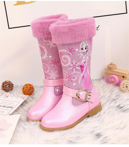 Elsa Princess Kids High Boots Girls Winter Warm Plush Snow Boots Disney Frozen Print Children's  Boots ► Photo 1/4