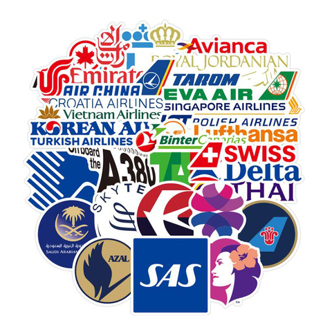 55Pcs/lot Waterproof Aviation Aircraft company LOGO Stickers Suitcase Fridge Phone Laptop Stikers Decal Sticker ► Photo 1/6