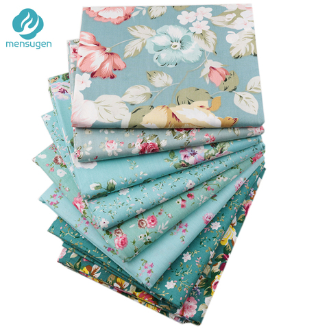 Mensugen 8pcs/lot 40cm*50cm Green Flower Floral Printed Cotton fabric for Patchwork Quilting Doll Clothes Sewing Scrapbook Cloth ► Photo 1/6