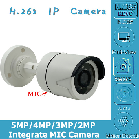 Integrate MIC 5MP 4MP 3MP 2MP H.265 Audio IP Bullet Camera 2592*1944 XM550AI+SC335E Onvif CMS XMEYE IRC RTSP Motion Detection ► Photo 1/6