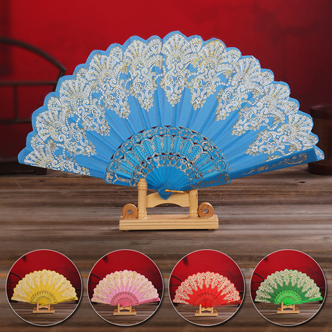 Luxury Fashion Folding Fan Flower Lace Silk Wedding Dance Party Stage Performance Decoration Fashion Hot Stamping Hand Held Fan ► Photo 1/6