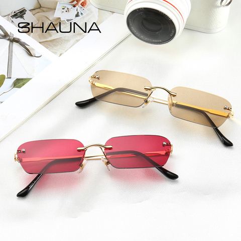 Red Sunglasses Women Rectangle  Square Tint Rimless Sunglasses - Rimless  Square - Aliexpress