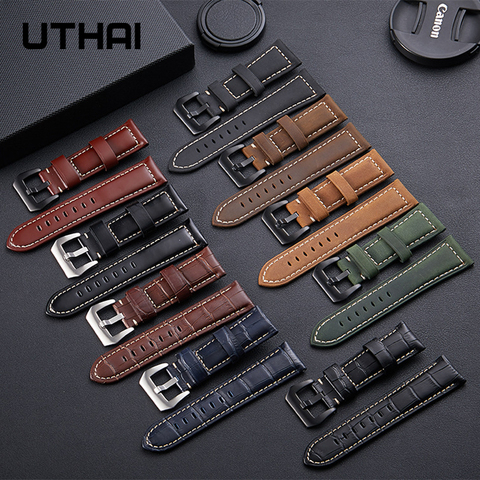 UTHAI P32 Watchbands Double-sided first layer cowhide strap 22mm watch band Soft real cowhide heart 20mm leather strap ► Photo 1/6