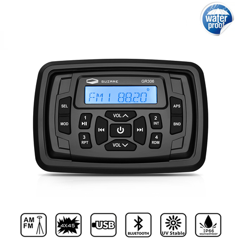 Waterproof Marine Stereo Bluetooth Sound System Boat Radio Audio AM FM Receiver Car MP3 Player For  RV ATV UTV Yacht Motorcycle ► Photo 1/6