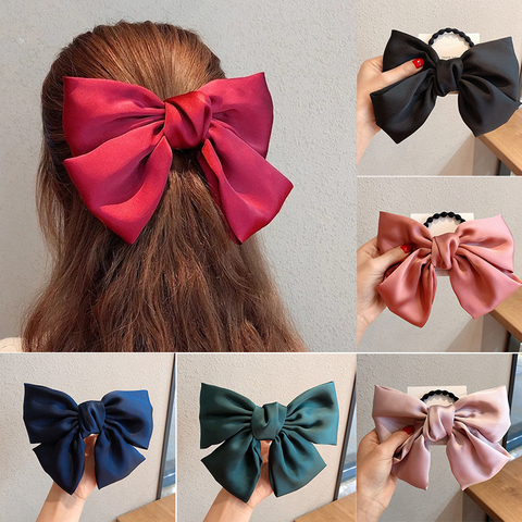 New Ribbon Silk Satin Bow Hair Tie Cute Girl Bowknot Large