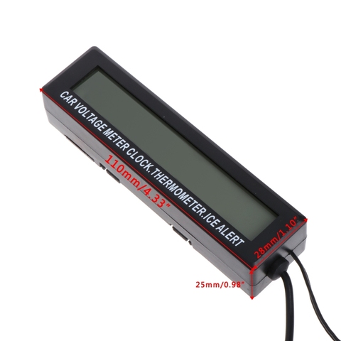 Digital LCD Clock Car Voltmeter Thermometer Battery Voltage Temprerature Monitor 12V/24V  ► Photo 1/1