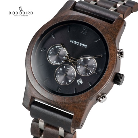 BOBO BIRD relogio masculino Men Watch Chronograph Wrist watch Military Metal Wooden Bracelet Luxury Clock Gift to him Box B-P19 ► Photo 1/6