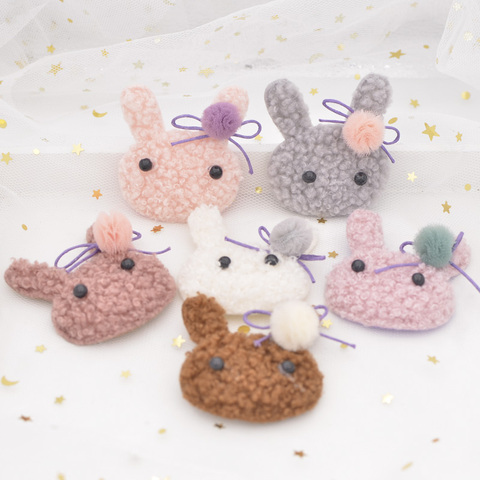 6Pcs Teddy Plush Pads Patches Chiffon Ball Bow Stick-on Rabbit Appliques for Clothes Hat Leggings DIY Hairpin Clips Ornament G12 ► Photo 1/4