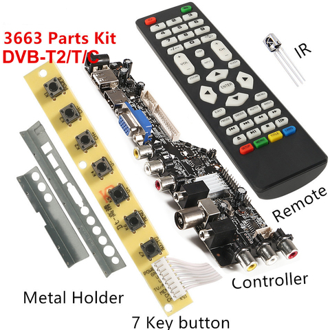 NEW Digital Universal TV Controller Driver V56 V59 LED LCD TV Driver Board DVB-T2+7 Key Switch+IR+4 Lamp Inverter+LVDS Kit 3663 ► Photo 1/6