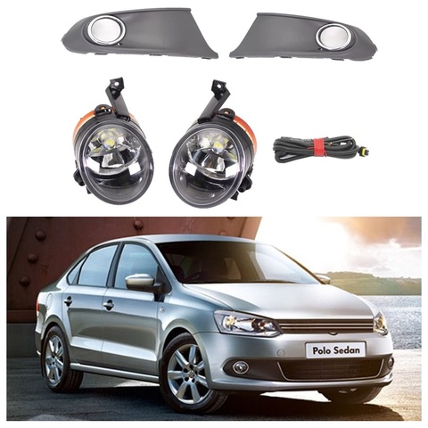LED light For VW Polo Vento Sedan Saloon 2011 2012 2013 2014 2015 2016 LED Fog Light Fog Lamp + Grille Cover + Harness Assembly ► Photo 1/6