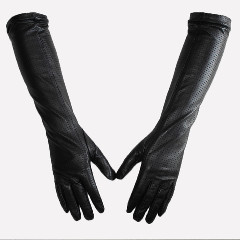 New Women Long Leather Gloves Mesh Style Over Elbow Silk Lining Spring And Autumn High Quality Imported Sheepskin Gloves ► Photo 1/6