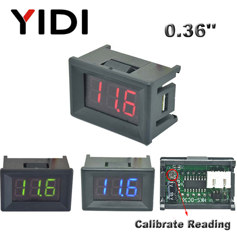 0.36'' DC 0-100V Mini LED Digital Voltmeter Red Green Blue LED Car Voltage Detector DC 2.3-30V Reading Calibrate Meter 2 3 Cable ► Photo 1/6