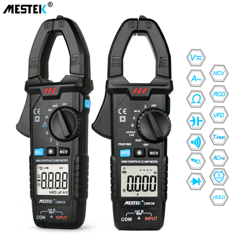 MESTEK Digital Clamp Meter 600A AC Current  AC/DC Voltage Ohm True RMS Auto Range VFD Capacitance NCV Tester Ammeter Multimeter ► Photo 1/6