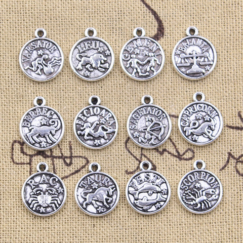 12pcs Charms Pisces Zodiac Vigro Aquarius Taurus Scorpio Capricron Leo Gemini Cancer 12x10mm Tibetan Silver Color Pendants ► Photo 1/6