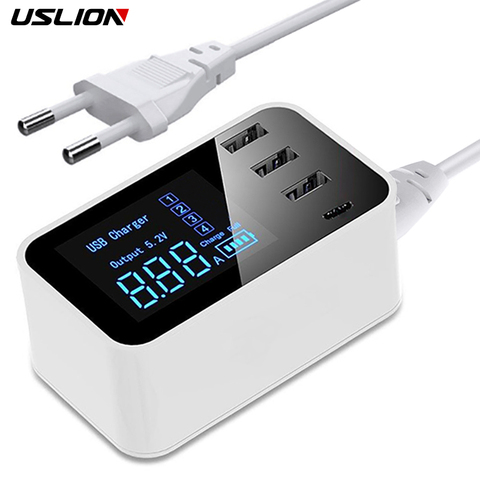 Quick Charge Type C USB Charger HUB Led Display Wall Charger Fast Mobile Phone Charger USB Adapter EU US UK Plug For iPhone X XS ► Photo 1/6