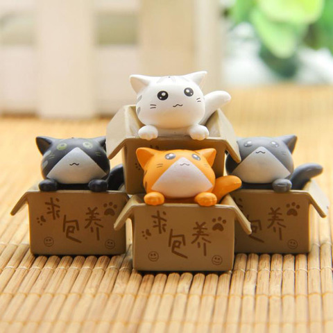 4 Pcs/set Cute Poor Box Cat Model Small Statue Car Figurine Crafts Garden Figure Ornament DIY Miniatures Keychain Figure Toys ► Photo 1/6