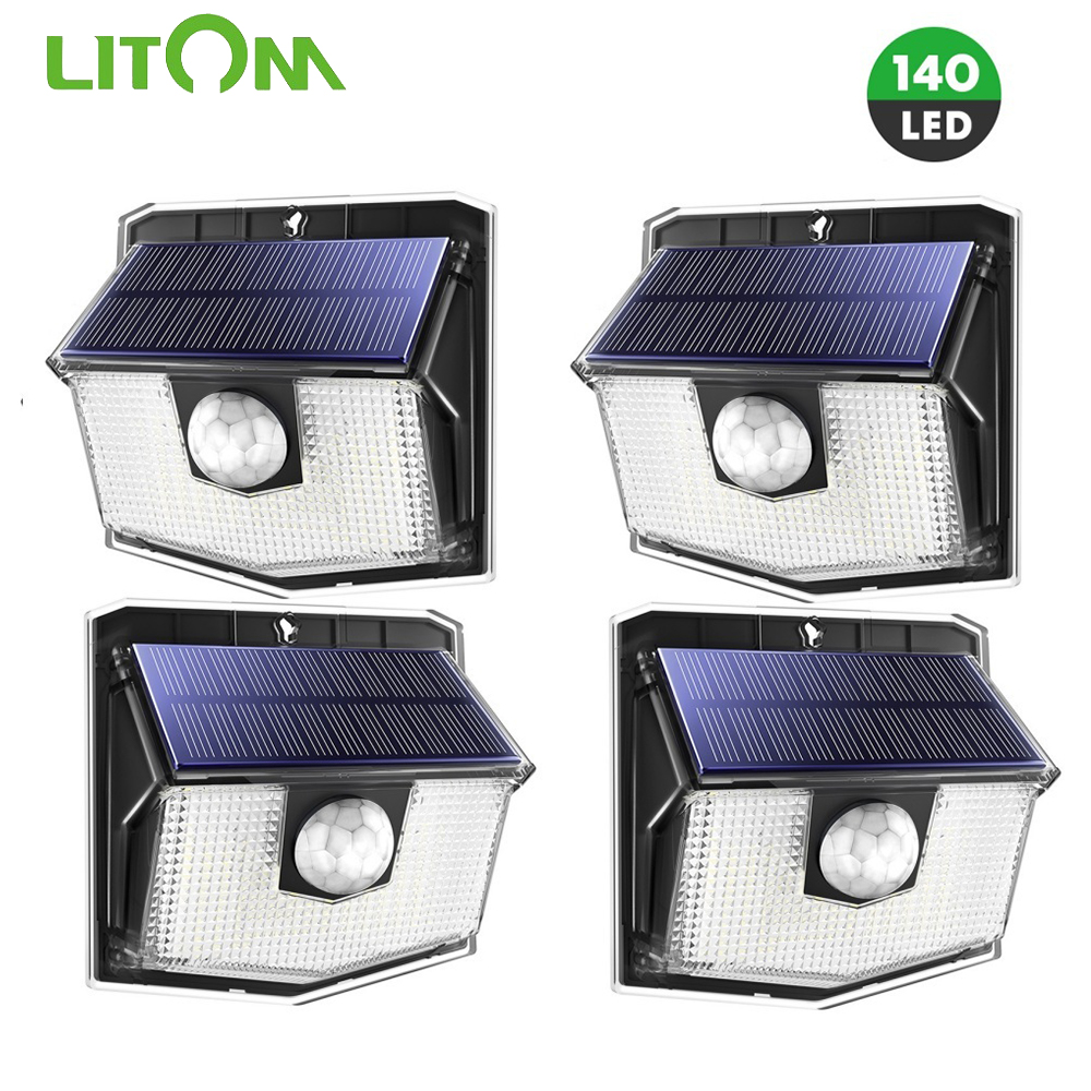 Litom 140 LED Solar Powered Motion Sensor Wall Lights Outdoor Garden Waterproof 