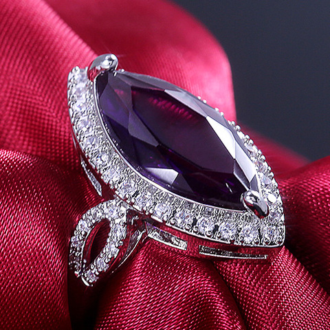 Huitan Luxury Brilliant Purple Stone Party Rings Vintage Devil Eye Symbol Micro Paved Cocktail Party Rings For Women Hot Selling ► Photo 1/6